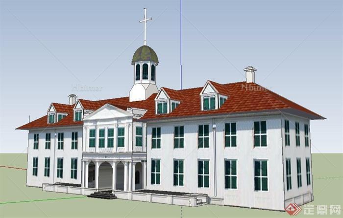 某欧式风格二层教堂建筑设计SU模型