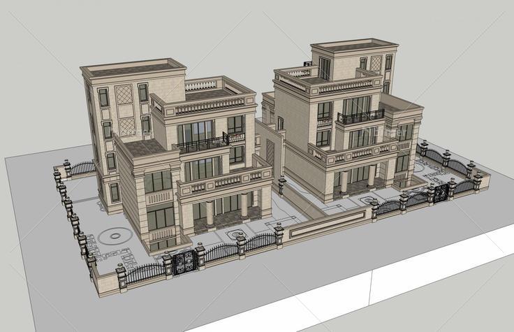 新古典风格双拼别墅(46011)su模型下载