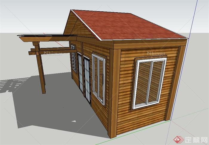 木质休闲小屋与廊架设计SU模型