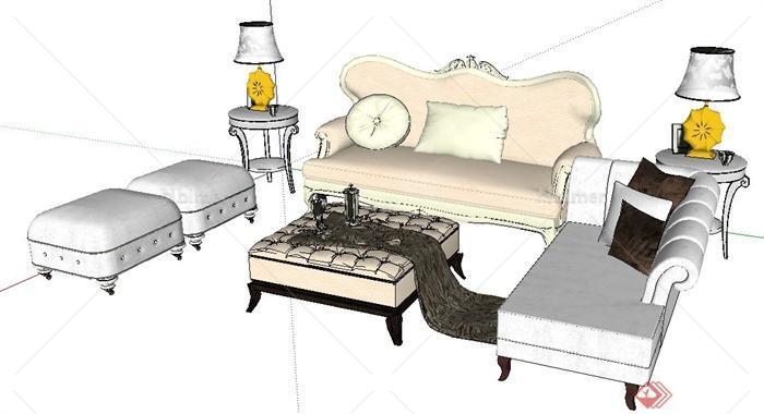 一组室内装饰欧式沙发茶几su模型