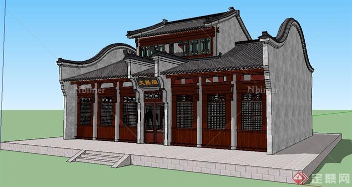 中式风格单层文化建筑设计su模型