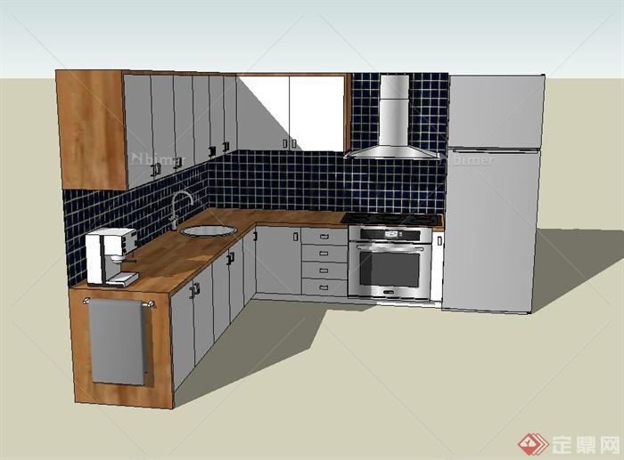 某现代风格厨房厨柜冰箱设计su模型[原创]