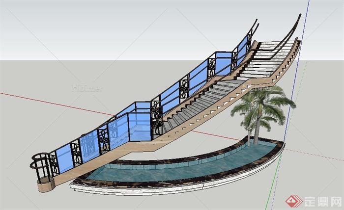 现代某酒店大堂楼梯水池设计SU模型