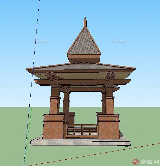 东南亚风格四角重檐亭设计SU模型