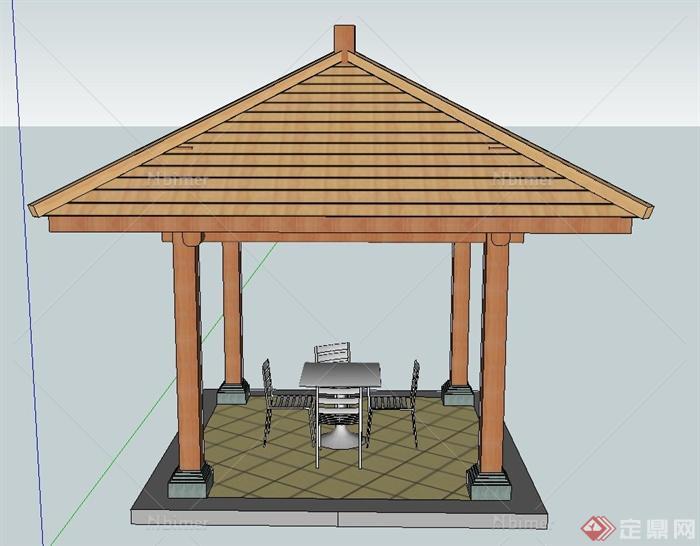园林景观节点木质四角亭设计SU模型