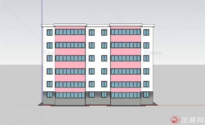 现代六层住宅楼建筑设计SU模型素材