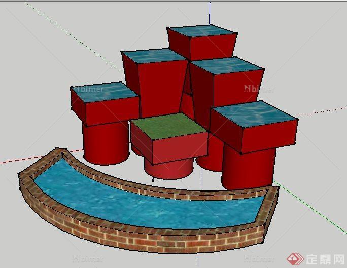 简约台阶式组合水池设计su模型[原创]