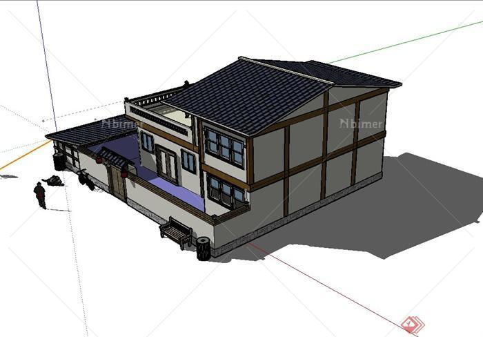 现代中式风格村镇住宅楼设计su模型