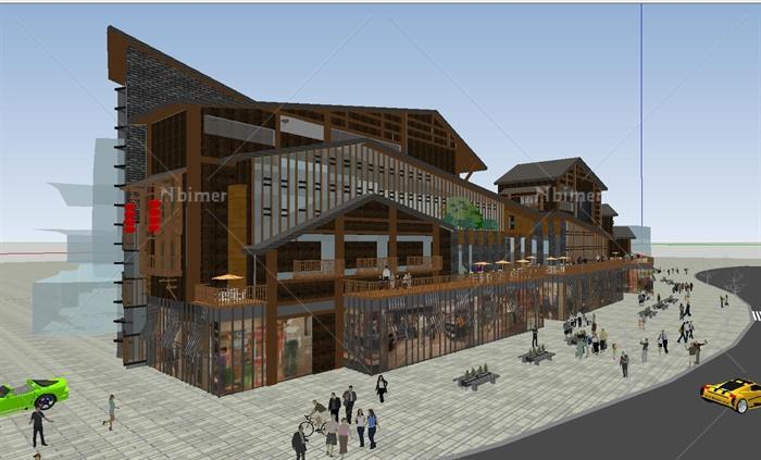 东南亚风格休闲购物广场商铺建筑SU精致设计模型