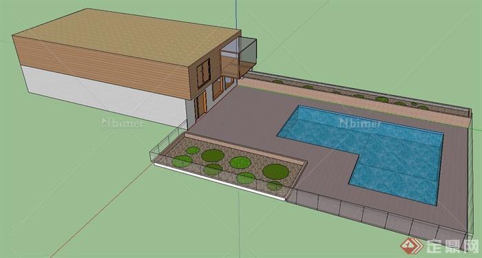 某双层住宅建筑设计SU模型（带水池）