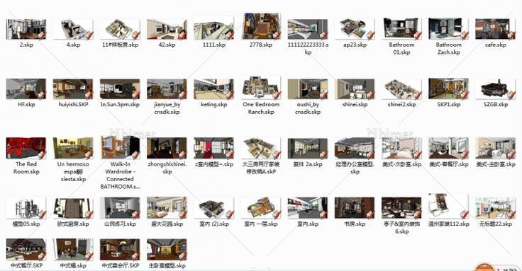在网上买的草图大师SketchUp模型资料，有70多套
