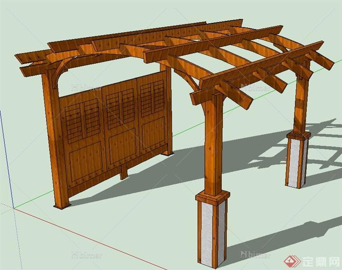 现代中式木廊架设计su模型[原创]