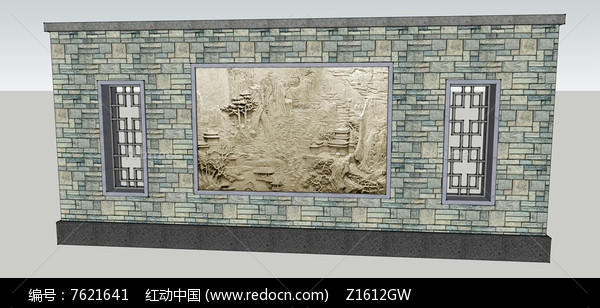 中式浮雕景墙模型