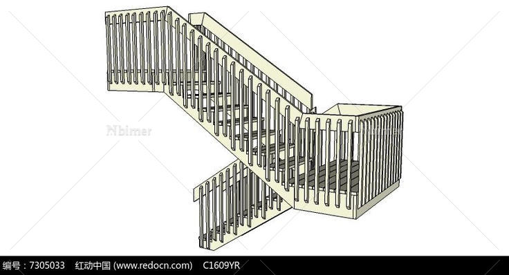 木质双跑楼梯SU模型