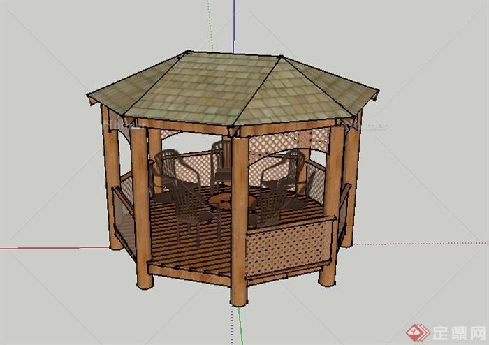 某室外木质休息亭设计SU模型