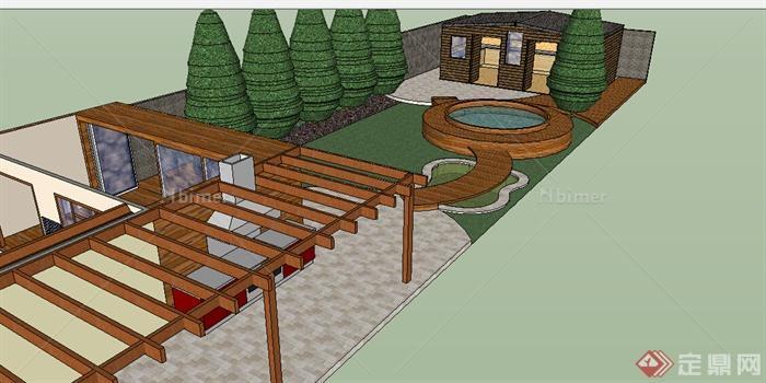 某室外现代庭院花园设计SU模型