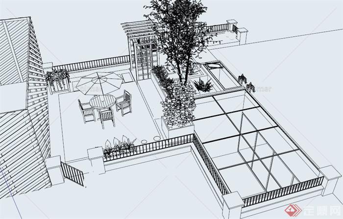 现代风格屋顶花园设计su模型[原创]