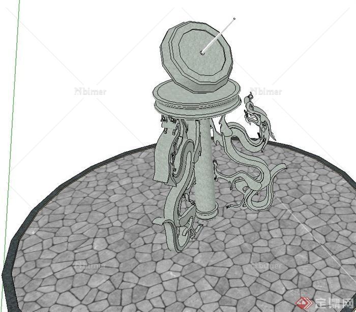 园林景观节点石制日晷小品设计SU模型
