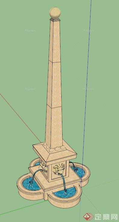 欧式吐水景观柱设计SU模型