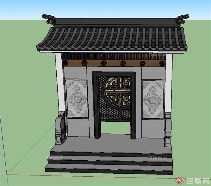 古典中式建筑大门设计SU模型