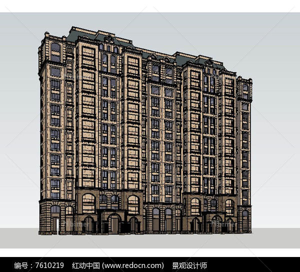 法式高层精品模建筑草图大师SU模型