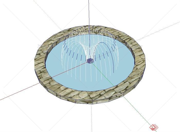 某现代风格圆形喷泉水池设计su模型[原创]