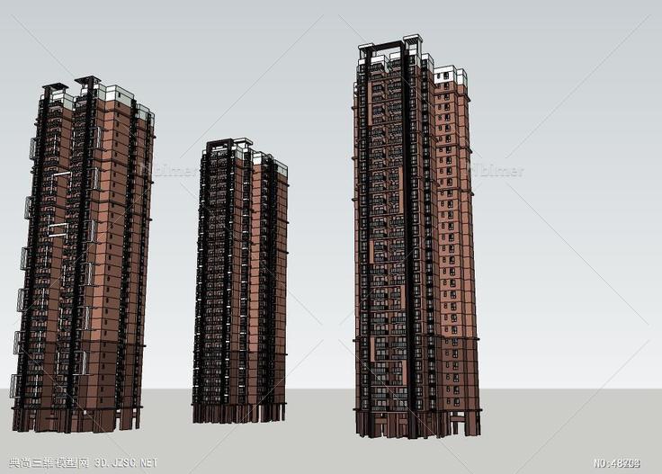 单体高层住宅 su模型 3d