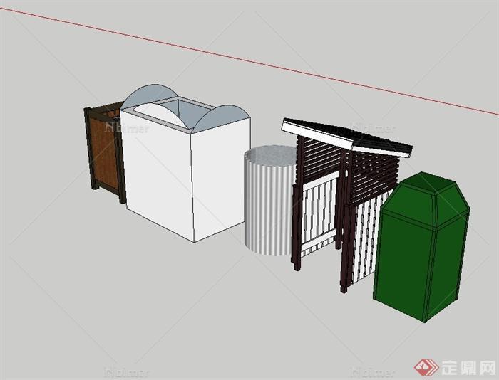 五种不同造型的垃圾桶设计su模型[原创]