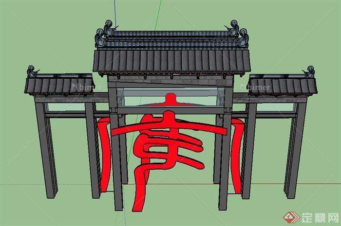 某仿古门廊牌坊制作设计SU模型