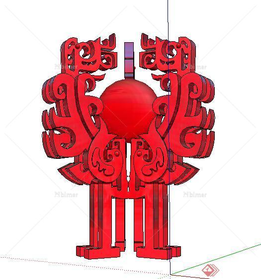 现代中式风格抽象凤凰雕塑小品设计SU模型