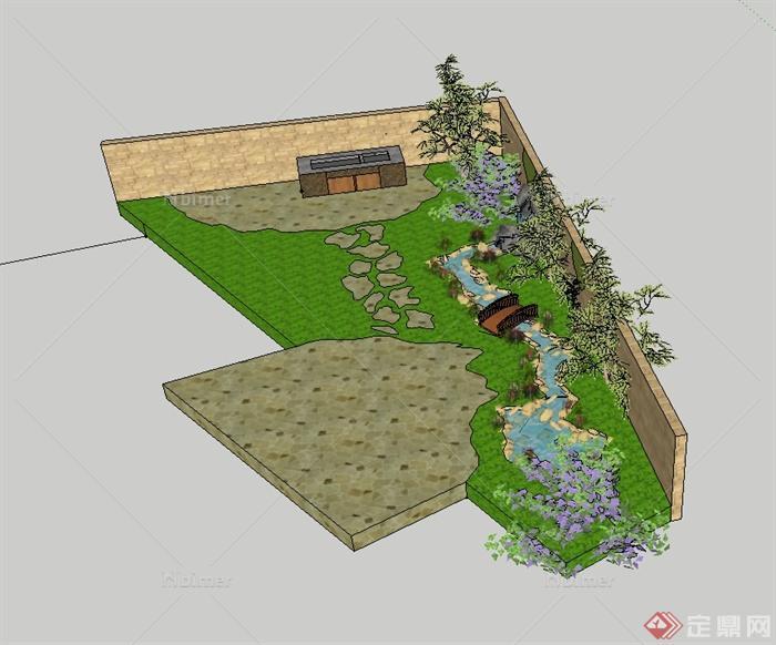 某现代风格住宅花园庭院设计su模型[原创]