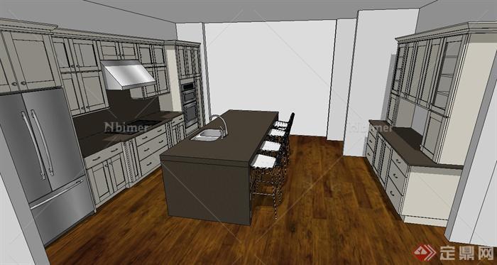 现代风格室内空间厨房简单设计su模型[原创]