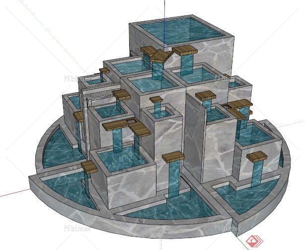 现代风格两款叠水池设计su模型