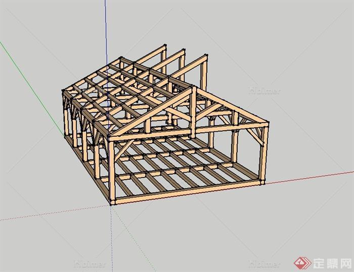 某现代风格防腐木车间建筑结构设计su模型[原创]