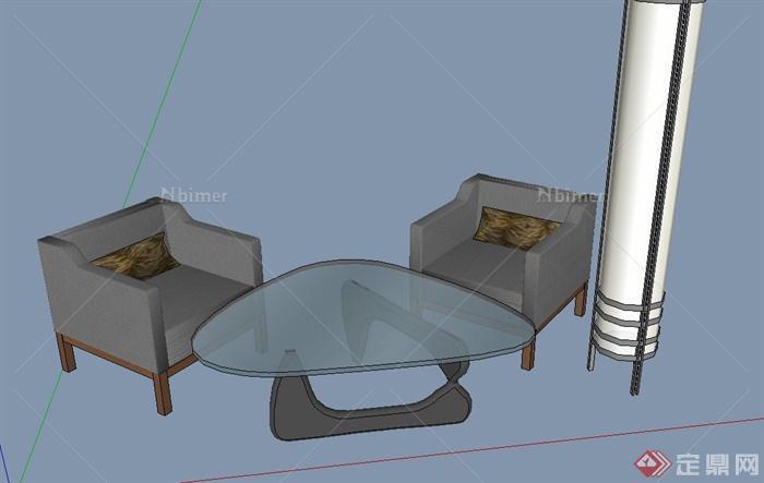 现代室内不规则桌椅设计SU模型