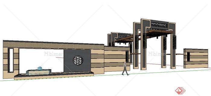 现代中式亭子廊架设计SketchUp(SU)3D模型