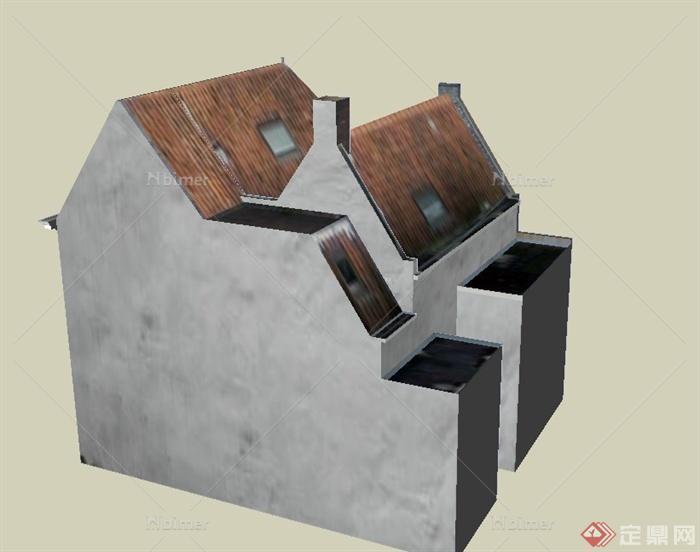 某两层乡村瓦面居民住宅建筑设计SU模型