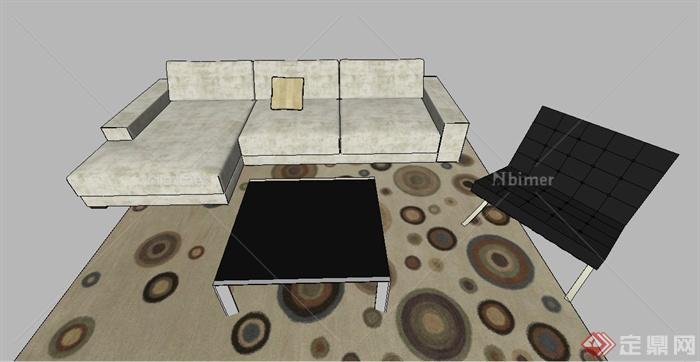 现代室内沙发、茶几组合设计SU模型