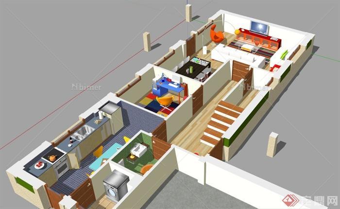 现代时尚室内住宅空间设计SU模型[原创]