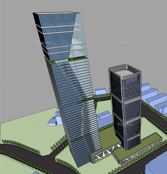 城市高层商业综合体办公楼建筑su模型[原创]