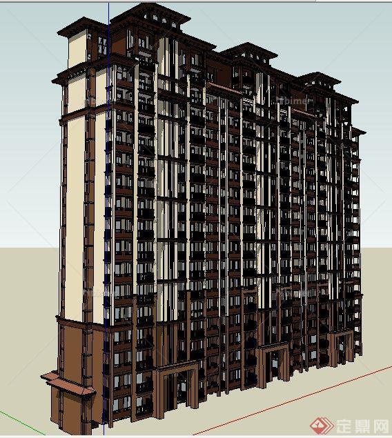 新古典风格拼接公寓住宅楼建筑设计su模型