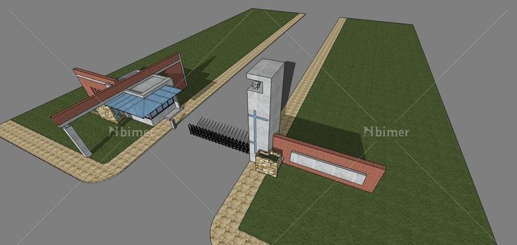 现代门卫室及入口(78694)su模型下载