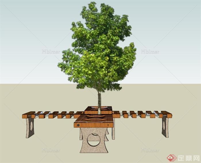 现代木制树池坐凳设计SU模型[原创]
