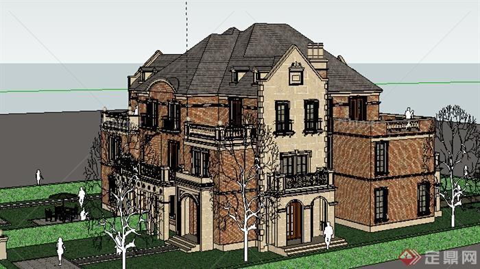 某欧式风格住宅别墅建筑设计方案SU模型