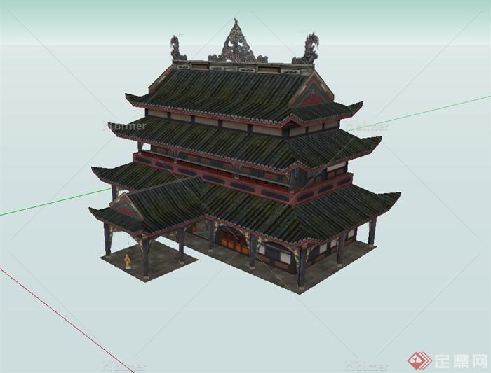 古典中式风格寺庙大殿建筑设计su模型