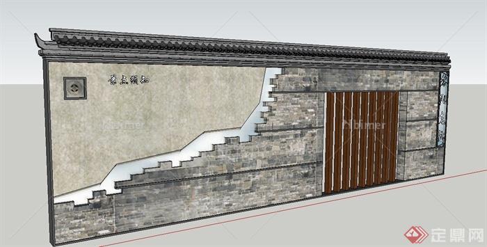 园林景观节点青砖景墙文化墙设计SU模型