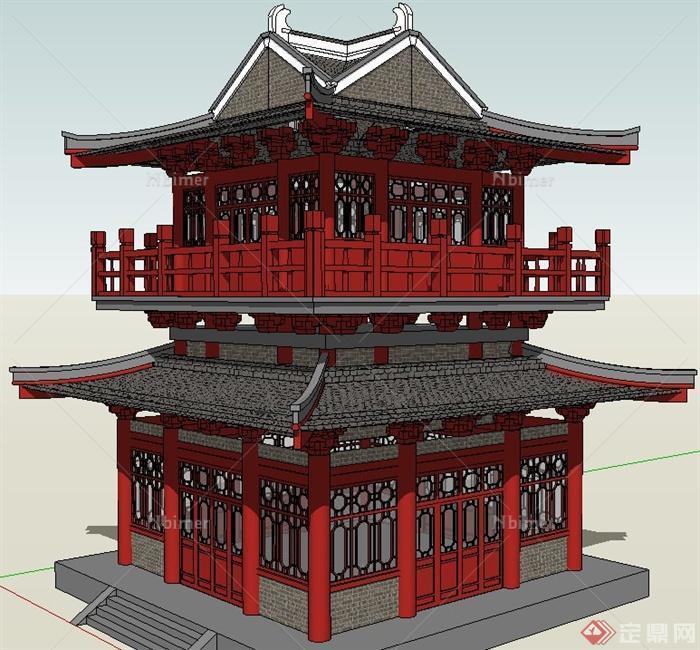 唐代阁楼建筑设计su模型