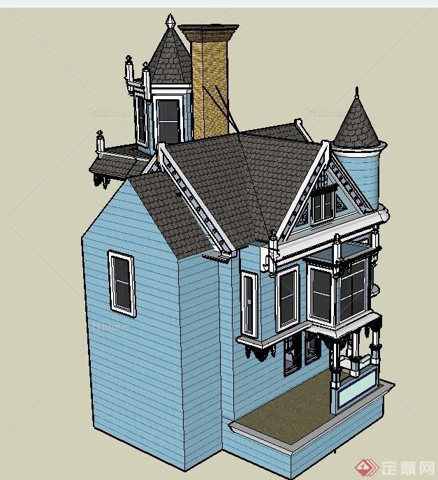 某维多利亚风格城堡式别墅建筑方案设计SU模型[原
