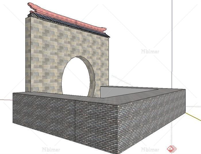 现代中式围墙门设计su模型