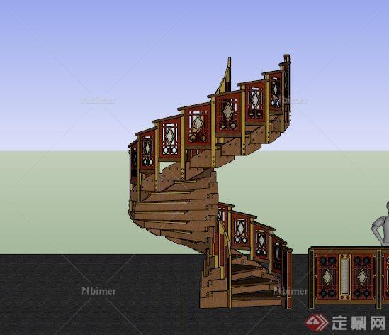 新古典精美装饰旋转楼梯SU模型